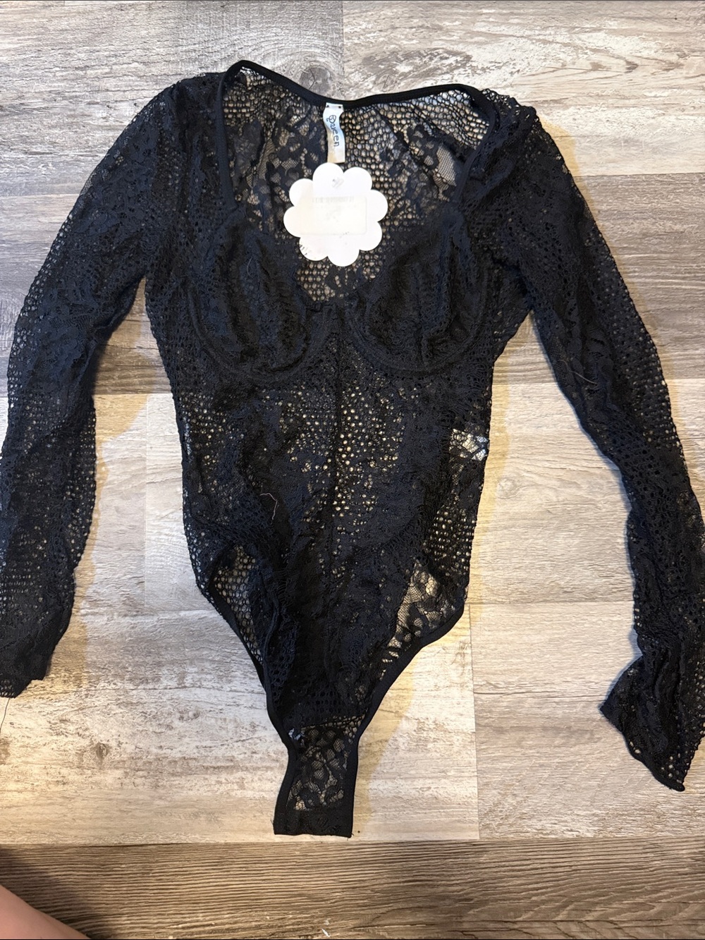 Black Lace Long-Sleeve Underwire Bodysuit